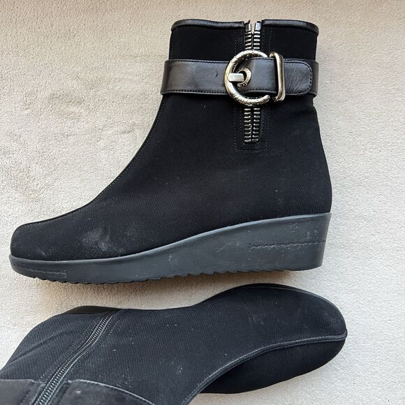 Stuart Weitzman Black  Suede Bootie Platform Wedge Women 7.5 M Buckle Zip - Picture 16 of 16